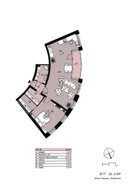 Pronájem nadstandardního, prostorného bytu 2+kk - 73 m2 + 6m2 lodžie (4NP)